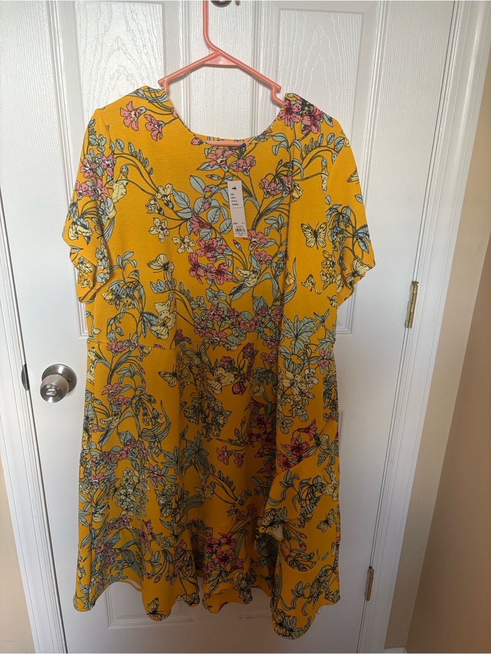 Apt. 9 Yellow Floral Dress with Pink Accents